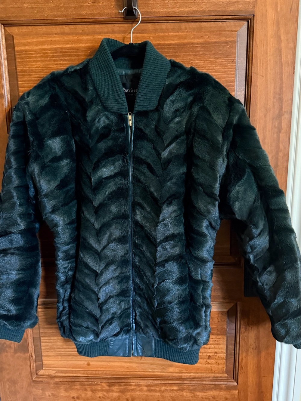 Vintage Dark Green real Fur Bomber Jacket